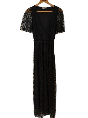 Baltic Born Marseille Embossed Maxi Dress Black Floral V-Neck Gown